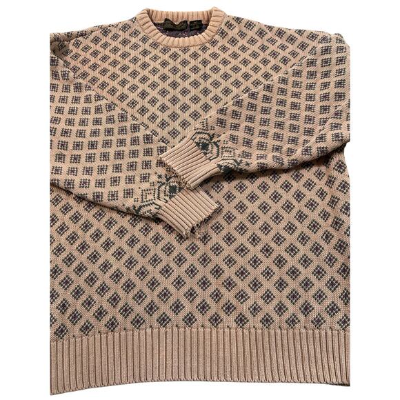 Vintage 90s Preppy Eddie Bauer Camel Diamond Patterned Sweater Men's XLT Grandpa - Picture 6 of 8